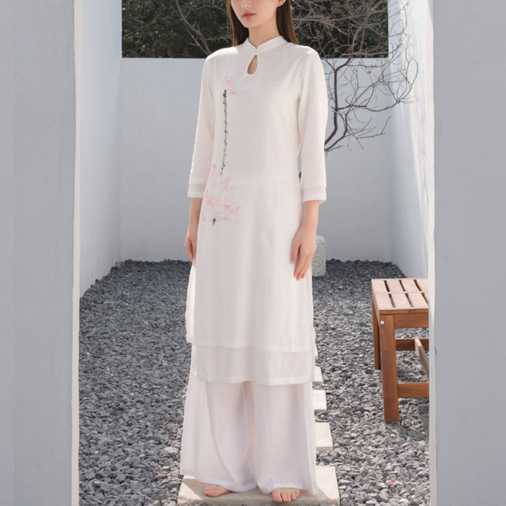 Conjunto de 2 piezas de Buddha Stones con patrón de loto para meditación de Tai Chi, Yoga, ropa de lino y algodón, pantalones superiores - image 5