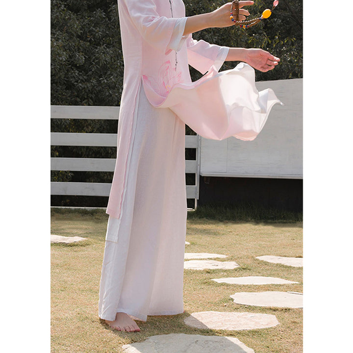 Conjunto de 2 piezas de Buddha Stones con patrón de loto para meditación de Tai Chi, Yoga, ropa de lino y algodón, pantalones superiores - image 19