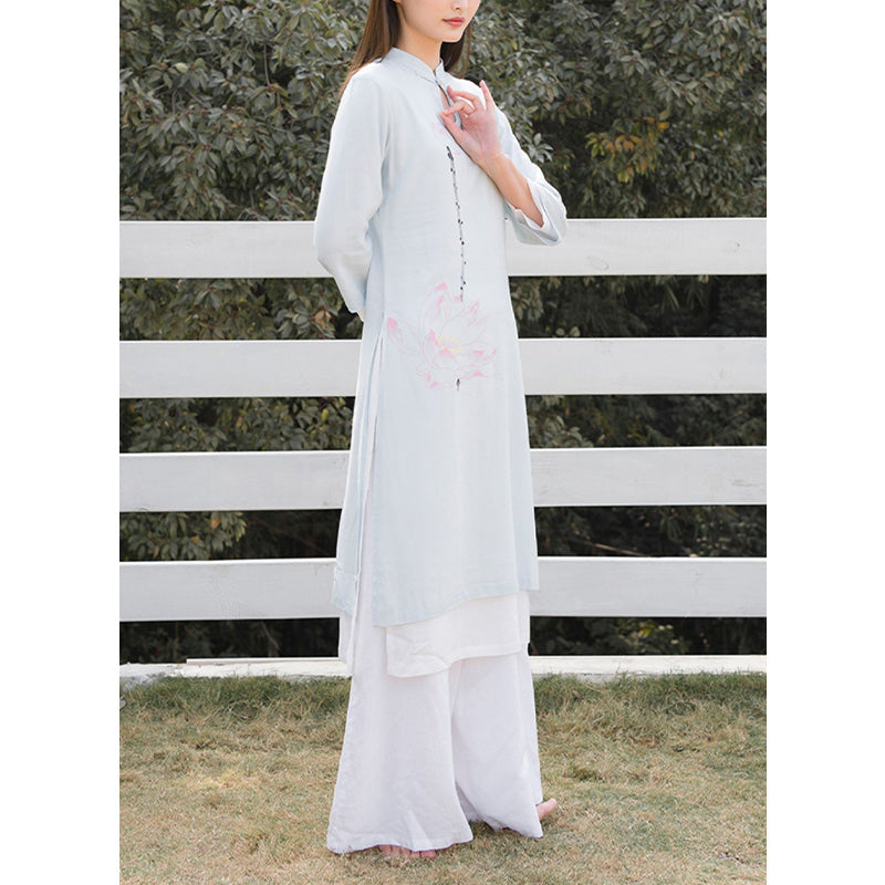Conjunto de 2 piezas de Buddha Stones con patrón de loto para meditación de Tai Chi, Yoga, ropa de lino y algodón, pantalones superiores - image 13