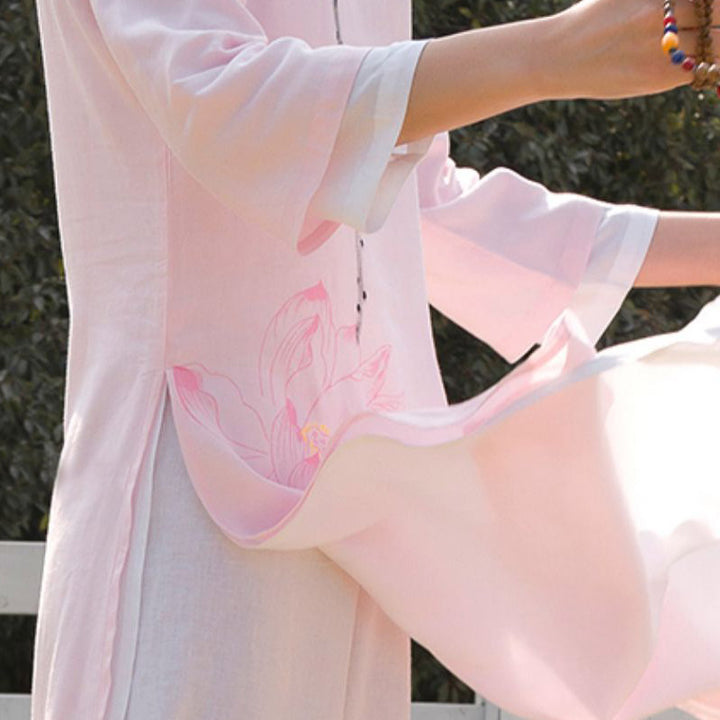 Conjunto de 2 piezas de Buddha Stones con patrón de loto para meditación de Tai Chi, Yoga, ropa de lino y algodón, pantalones superiores - image 17