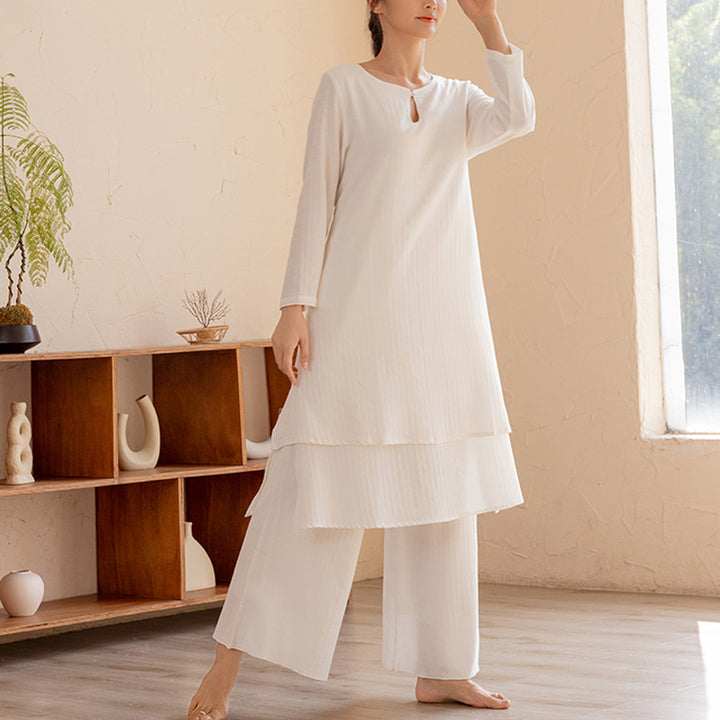 Conjunto de 2 piezas de Buddha Stones, diseño Simple, Tai Chi, meditación, Yoga, ropa, pantalones superiores, conjunto para mujer