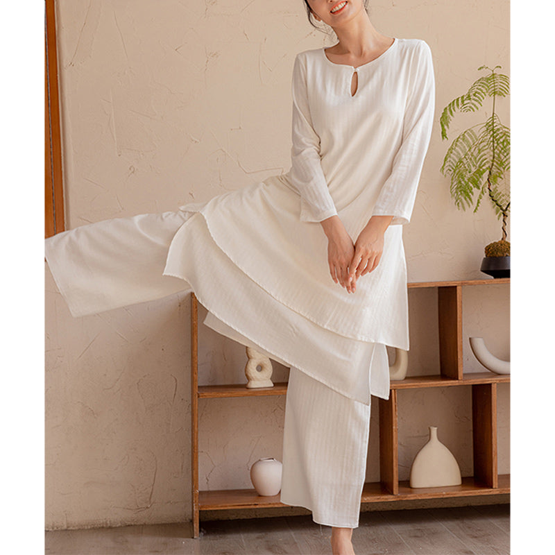 Conjunto de 2 piezas de Buddha Stones, diseño Simple, Tai Chi, meditación, Yoga, ropa, pantalones superiores, conjunto para mujer