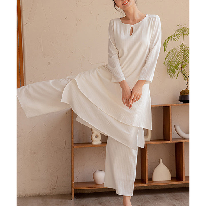 Conjunto de 2 piezas de Buddha Stones, diseño Simple, Tai Chi, meditación, Yoga, ropa, pantalones superiores, conjunto para mujer