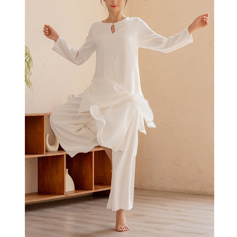 Conjunto de 2 piezas de Buddha Stones, diseño Simple, Tai Chi, meditación, Yoga, ropa, pantalones superiores, conjunto para mujer