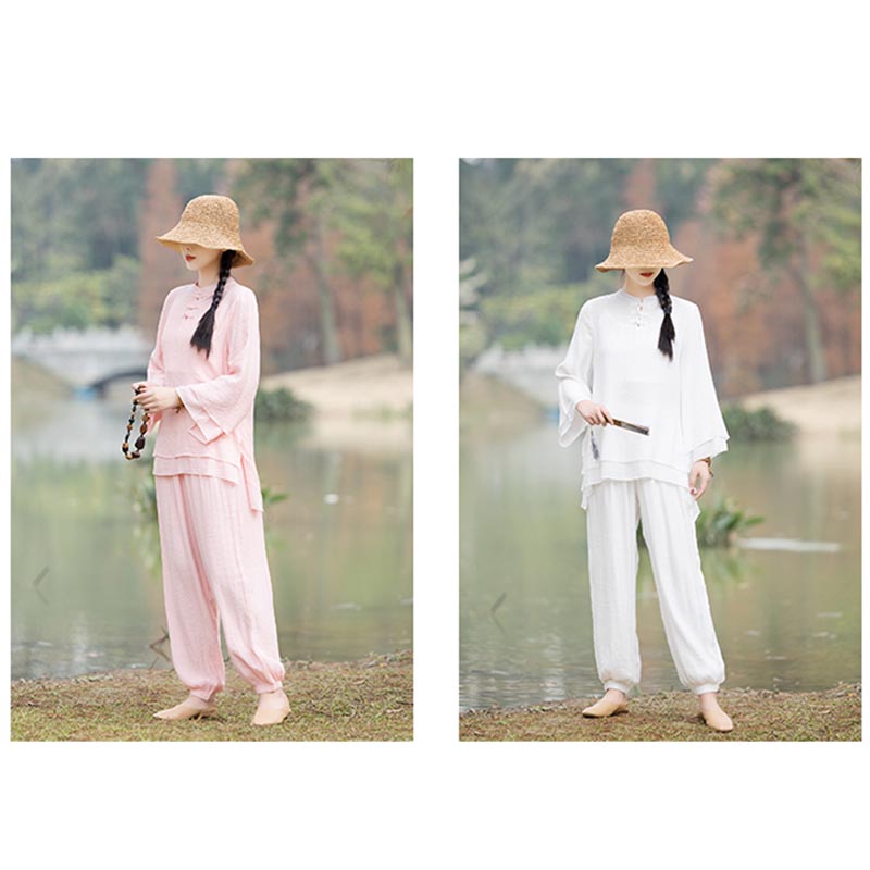 Conjunto de 2 piezas de ropa de lino y algodón con Buddha Stones para mujer, pantalones superiores con diseño liso, meditación, Yoga, Zen, Tai Chi - image 22