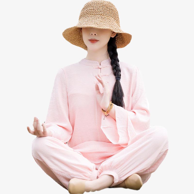 Conjunto de 2 piezas de ropa de lino y algodón con Buddha Stones para mujer, pantalones superiores con diseño liso, meditación, Yoga, Zen, Tai Chi - image 15