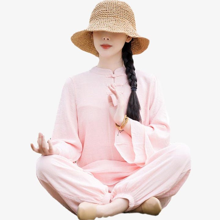 Conjunto de 2 piezas de ropa de lino y algodón con Buddha Stones para mujer, pantalones superiores con diseño liso, meditación, Yoga, Zen, Tai Chi - image 15
