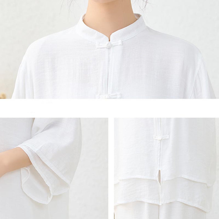 Conjunto de ropa de algodón para mujer, pantalones superiores con diseño de botones de rana china Simple, Buddha Stones , meditación, Yoga, Zen, Tai Chi, 2 uds. - image 11