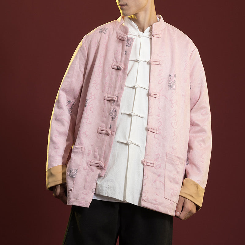 Ropa de caligrafía china con Buddha Stones, chaqueta, abrigo, traje Tang, ropa para hombre