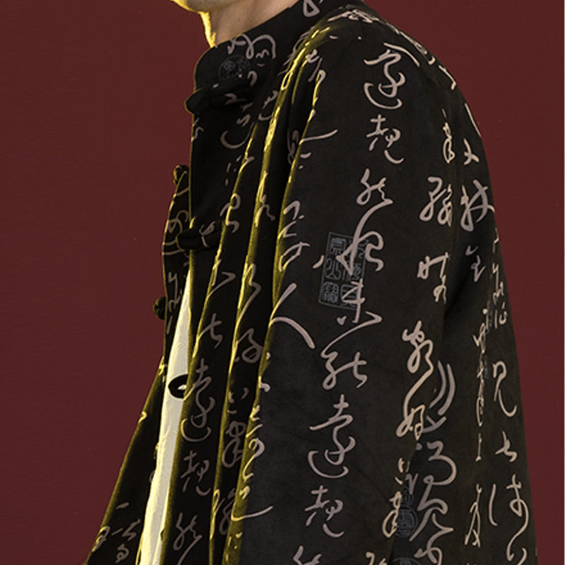 Ropa de caligrafía china con Buddha Stones, chaqueta, abrigo, traje Tang, ropa para hombre