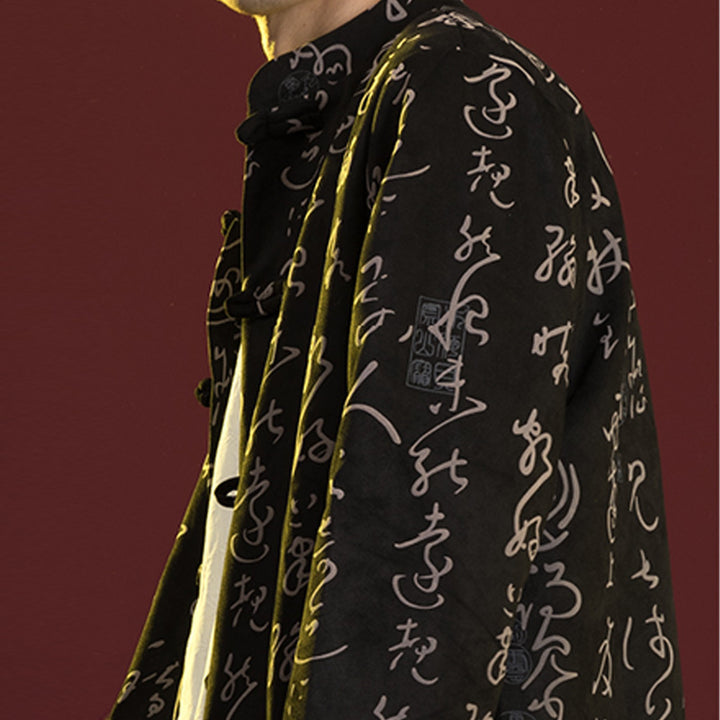 Ropa de caligrafía china con Buddha Stones, chaqueta, abrigo, traje Tang, ropa para hombre