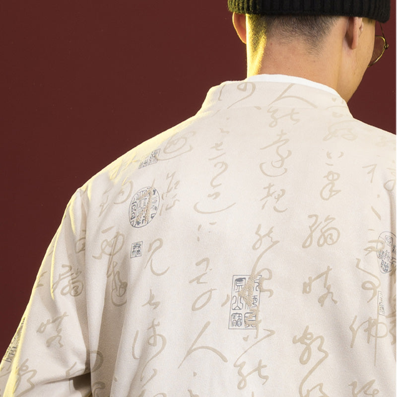Ropa de caligrafía china con Buddha Stones, chaqueta, abrigo, traje Tang, ropa para hombre