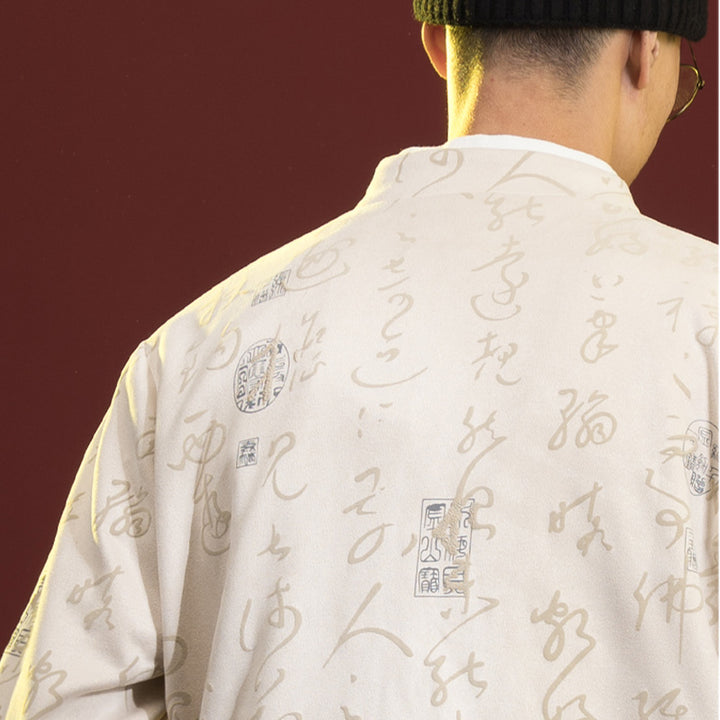 Ropa de caligrafía china con Buddha Stones, chaqueta, abrigo, traje Tang, ropa para hombre