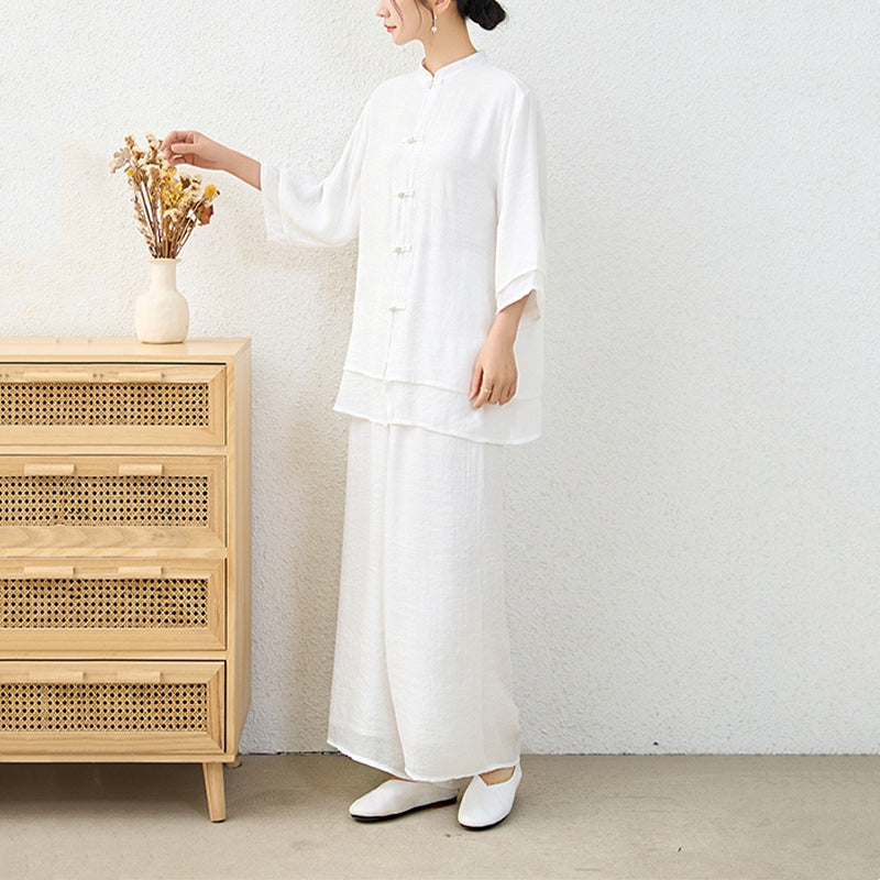 Conjunto de ropa de algodón para mujer, pantalones superiores con diseño de botones de rana china Simple, Buddha Stones , meditación, Yoga, Zen, Tai Chi, 2 uds. - image 19