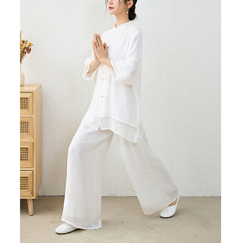 Conjunto de ropa de algodón para mujer, pantalones superiores con diseño de botones de rana china Simple, Buddha Stones , meditación, Yoga, Zen, Tai Chi, 2 uds. - image 21