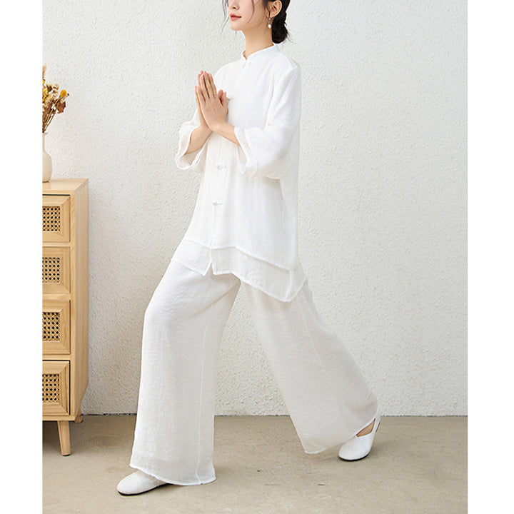 Conjunto de ropa de algodón para mujer, pantalones superiores con diseño de botones de rana china Simple, Buddha Stones , meditación, Yoga, Zen, Tai Chi, 2 uds. - image 21