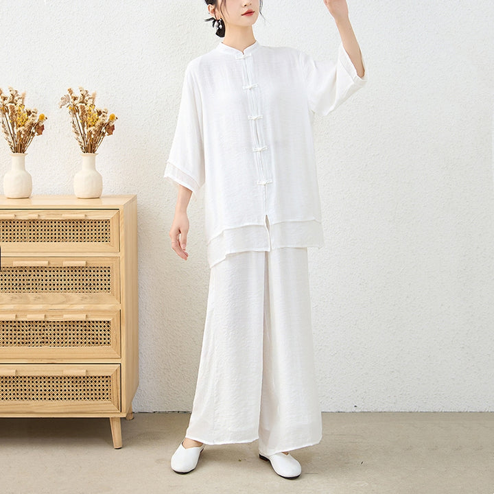 Conjunto de ropa de algodón para mujer, pantalones superiores con diseño de botones de rana china Simple, Buddha Stones , meditación, Yoga, Zen, Tai Chi, 2 uds. - image 17