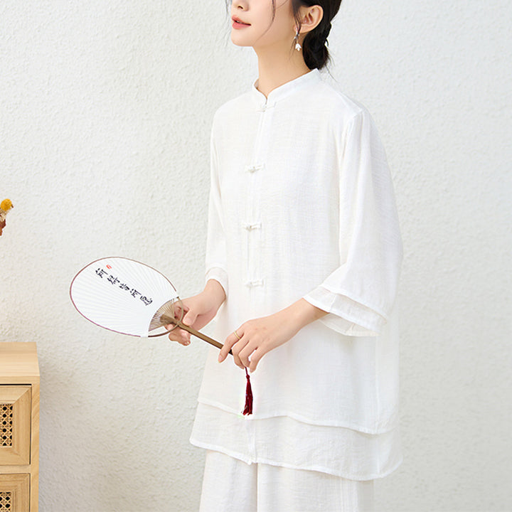 Conjunto de ropa de algodón para mujer, pantalones superiores con diseño de botones de rana china Simple, Buddha Stones , meditación, Yoga, Zen, Tai Chi, 2 uds. - image 16