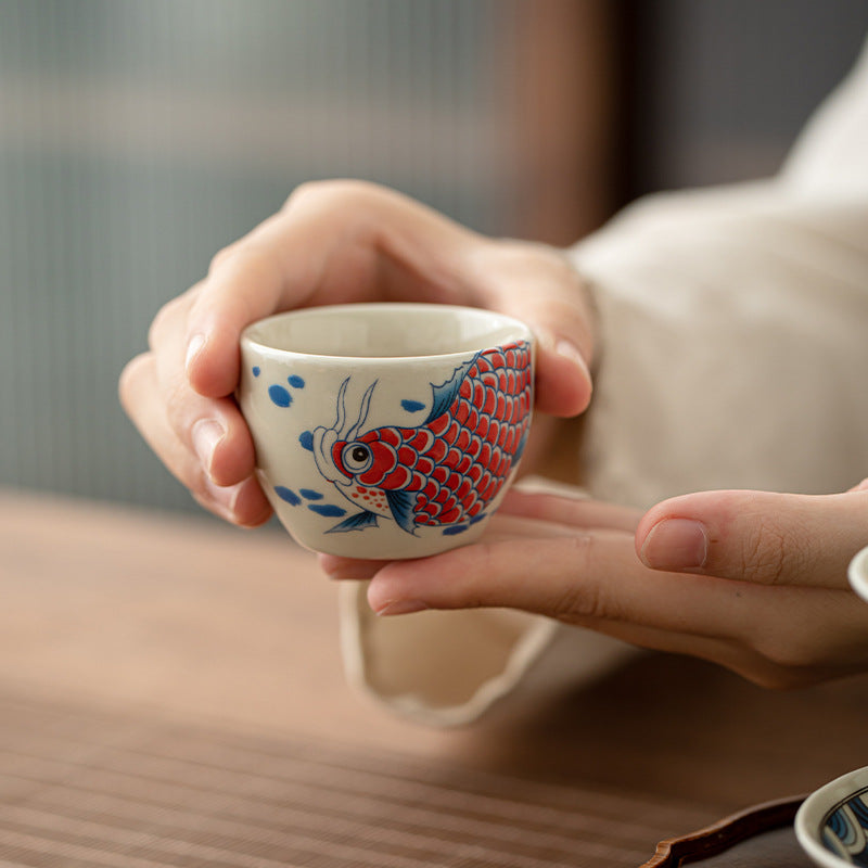 Taza de té de Buddha Stones, pez Koi, Arowana, peonía, girasol, taza de té de Kung Fu, 60ml - Pez Koi Rojo Arowana 5,9 cm x 4,3 cm x 60 ml - image 0