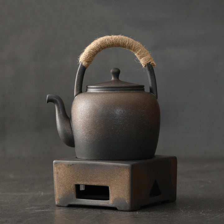 Tetera de kungfú de cerámica de té chino Gongfu marrón Retro de Buddha Stones 700ml con Base - Marrón 15,7 cm x 17,0 cm x 700 ml - image 2