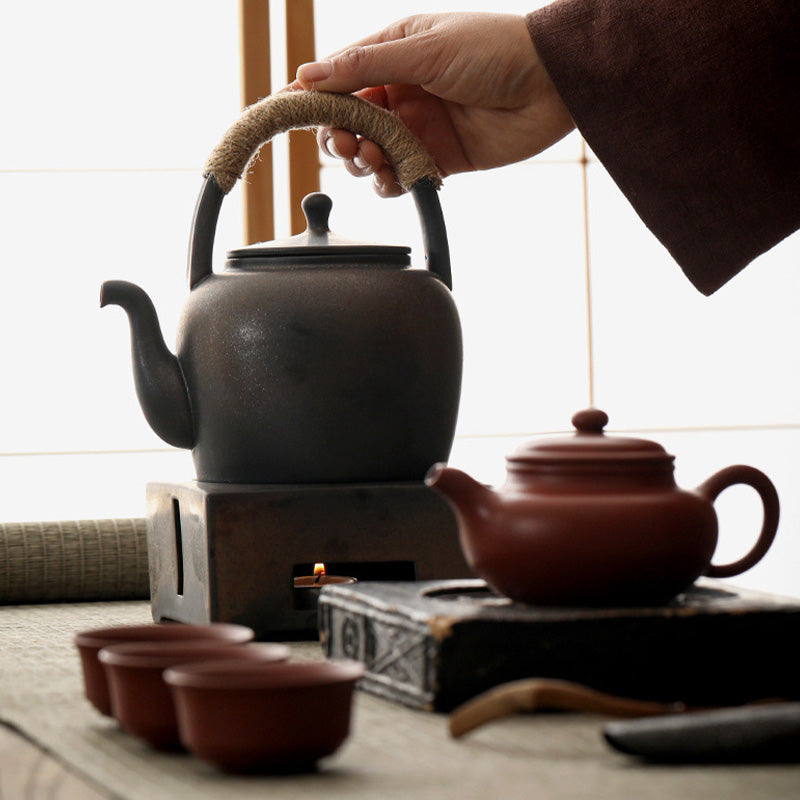 Tetera de kungfú de cerámica de té chino Gongfu marrón Retro de Buddha Stones 700ml con Base - image 16