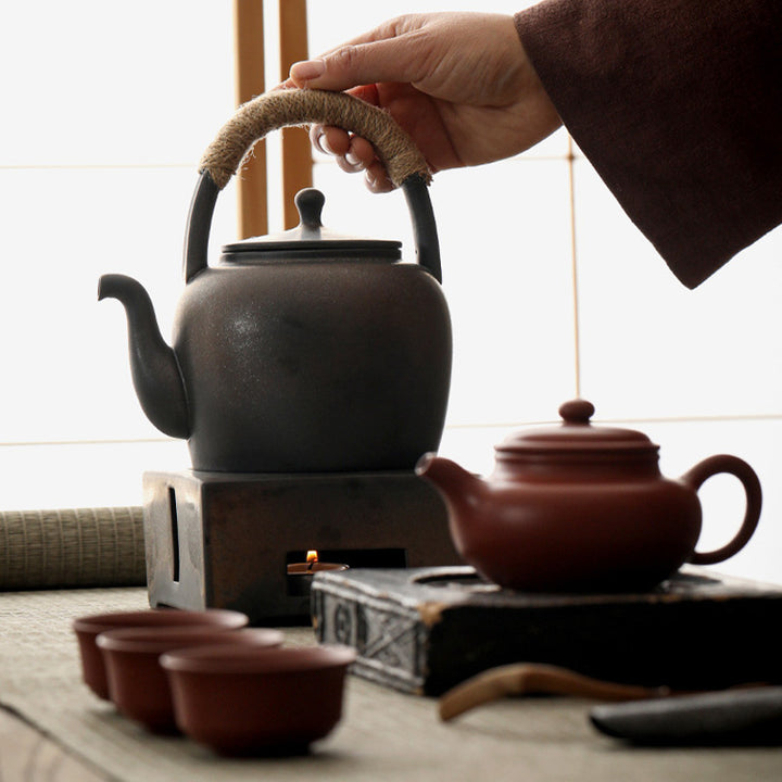 Tetera de kungfú de cerámica de té chino Gongfu marrón Retro de Buddha Stones 700ml con Base - image 16