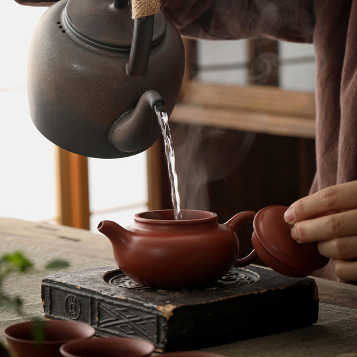 Tetera de kungfú de cerámica de té chino Gongfu marrón Retro de Buddha Stones 700ml con Base - image 17