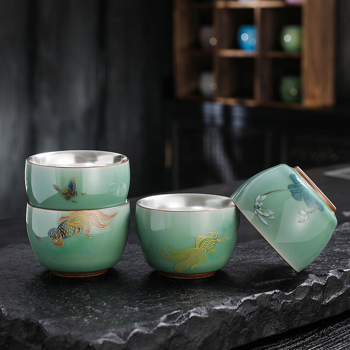 Buddha Stones , piedras, mariposa, pez dorado, loto, pez koi, taza de té de kung fu, 120 ml