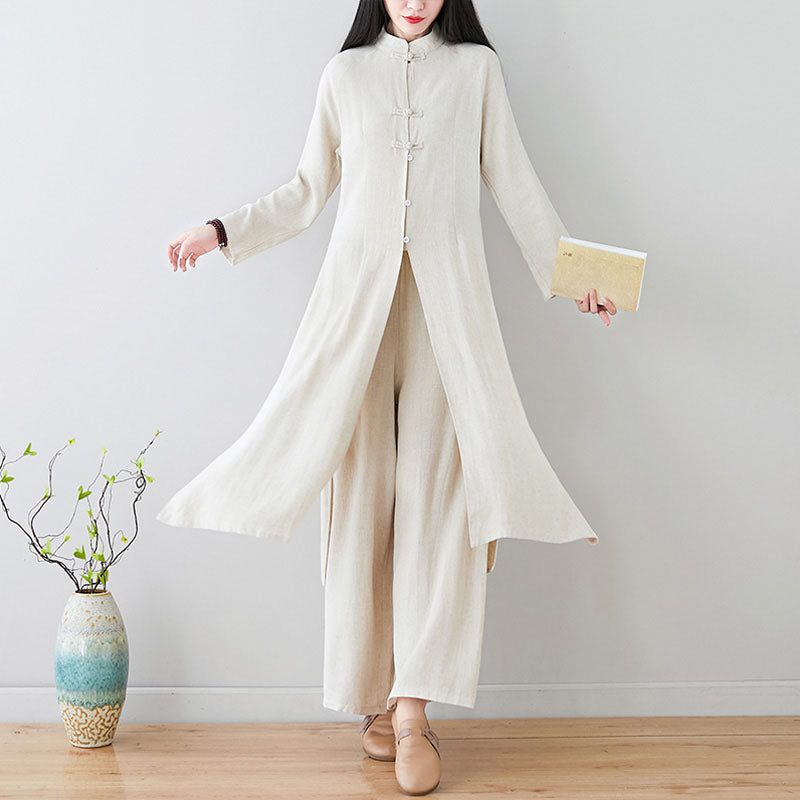 Conjunto de 2 uds de Buddha Stones con diseño de botones de rana china, ropa de meditación Zen Tai Chi, pantalones superiores de lino y algodón para mujer - image 1