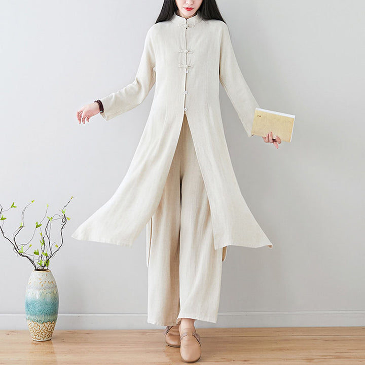 Conjunto de 2 Buddha Stones para mujer con diseño de botones de rana china y estilo zen tai chi, top y pantalones. - image 1