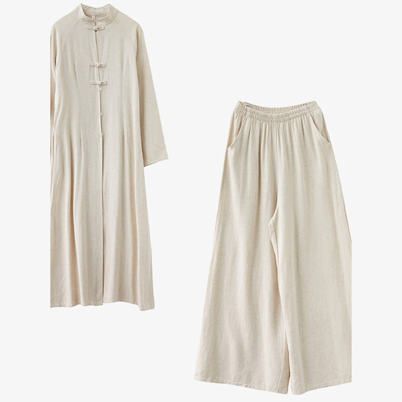 Conjunto de 2 Buddha Stones para mujer con diseño de botones de rana china y estilo zen tai chi, top y pantalones. - image 4