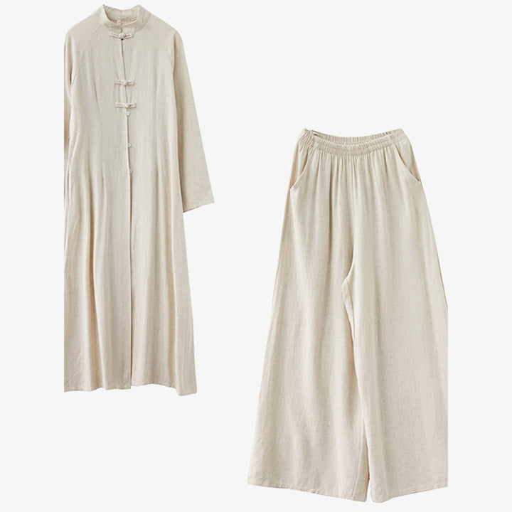 Conjunto de 2 Buddha Stones para mujer con diseño de botones de rana china y estilo zen tai chi, top y pantalones. - image 4