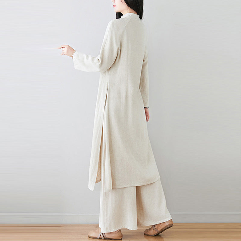 Conjunto de 2 Buddha Stones para mujer con diseño de botones de rana china y estilo zen tai chi, top y pantalones. - image 3