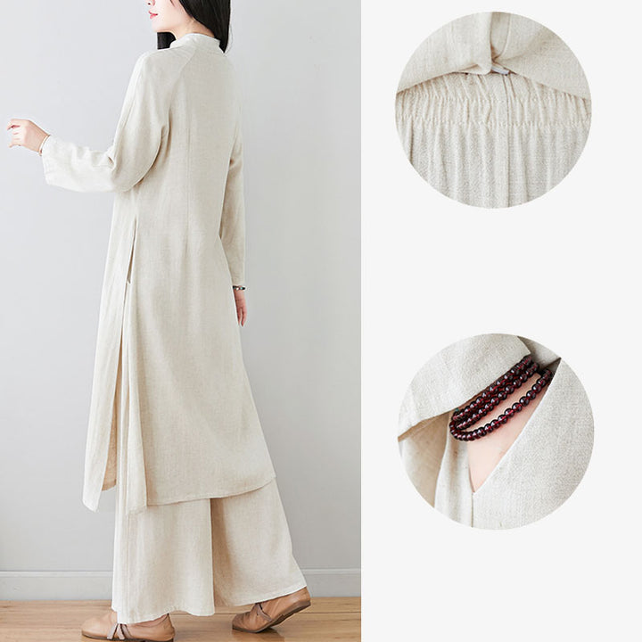 Conjunto de 2 Buddha Stones para mujer con diseño de botones de rana china y estilo zen tai chi, top y pantalones. - image 17