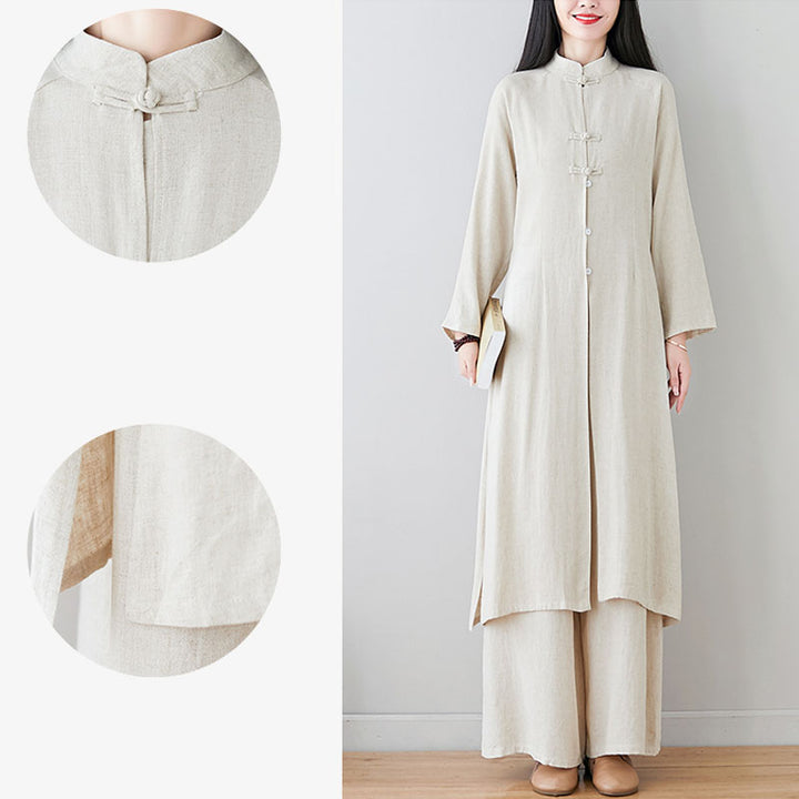 Conjunto de 2 Buddha Stones para mujer con diseño de botones de rana china y estilo zen tai chi, top y pantalones. - image 16