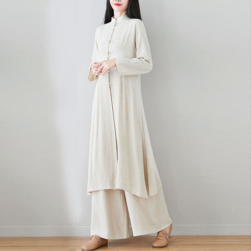 Conjunto de 2 Buddha Stones para mujer con diseño de botones de rana china y estilo zen tai chi, top y pantalones. - image 21