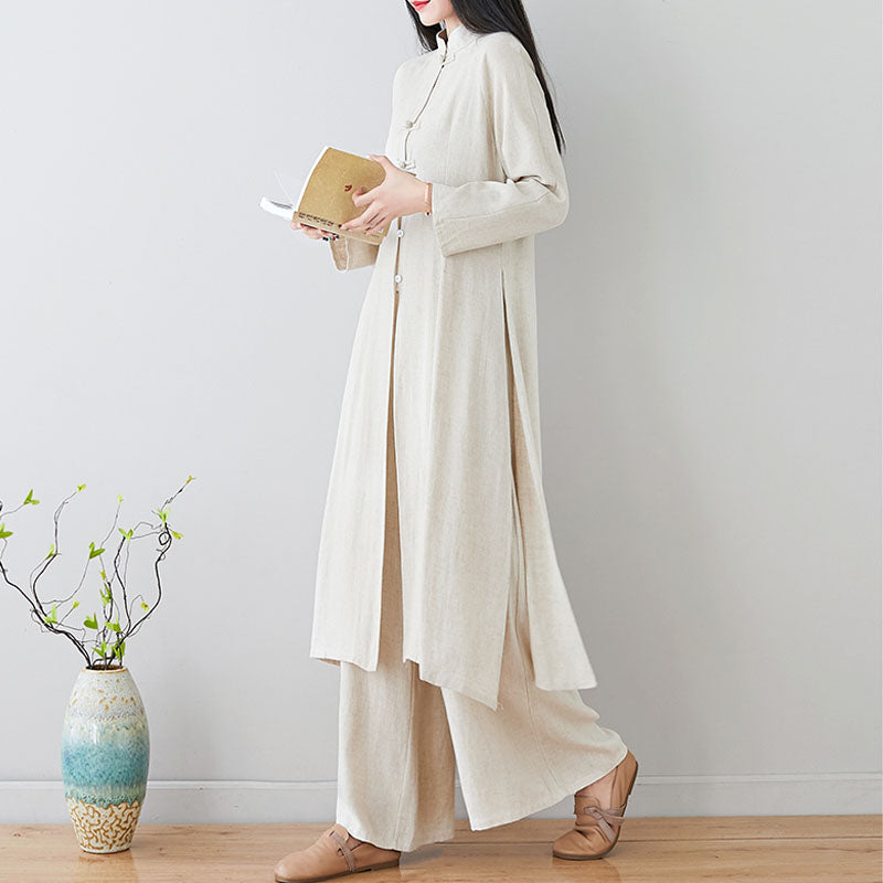 Conjunto de 2 uds de Buddha Stones con diseño de botones de rana china, ropa de meditación Zen Tai Chi, pantalones superiores de lino y algodón para mujer - image 19