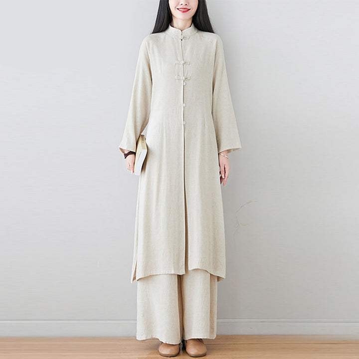 Conjunto de 2 uds de Buddha Stones con diseño de botones de rana china, ropa de meditación Zen Tai Chi, pantalones superiores de lino y algodón para mujer - image 2