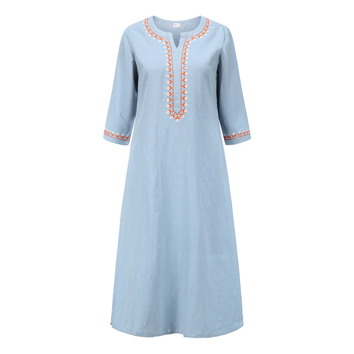 Conjunto de 2 piezas de ropa de Yoga bordada con cuello en V y piedras de Buddha Stones, pantalones superiores de lino y algodón para meditación Zen para mujer - Azul (solo la parte superior) - US12, UK/AU16, EU44 (2XL)  - image 20