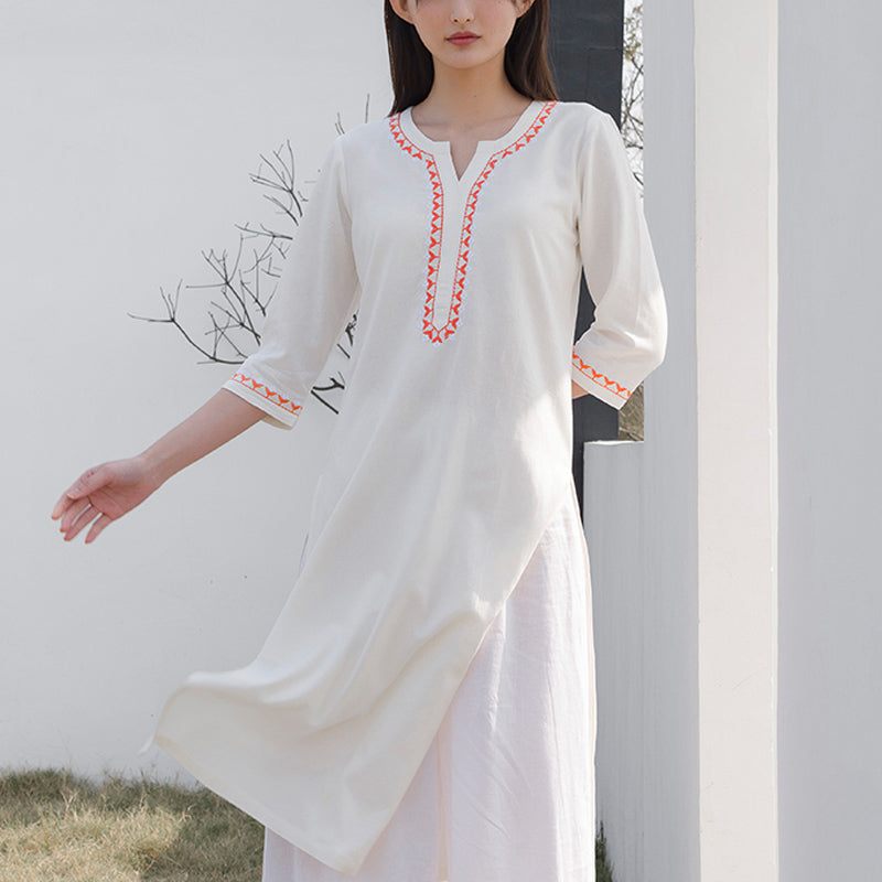 Conjunto de 2 piezas de ropa de Yoga bordada con cuello en V y piedras de Buddha Stones, pantalones superiores de lino y algodón para meditación Zen para mujer - image 1