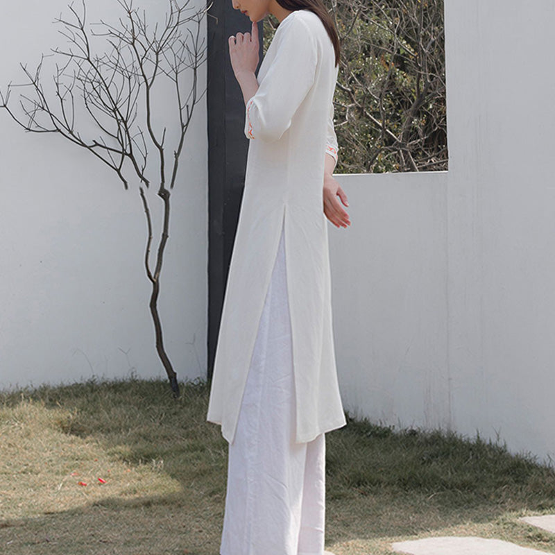 Conjunto de 2 piezas de ropa de Yoga bordada con cuello en V y piedras de Buddha Stones, pantalones superiores de lino y algodón para meditación Zen para mujer - image 3