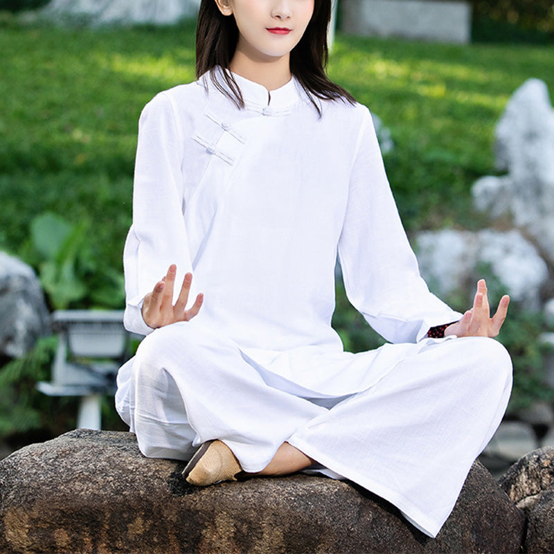 Buddha Stones - Conjunto de 2 piezas de ropa de yoga Zen de manga larga lisa, ropa de meditación y pantalones superiores - Blanco (Top y pantalón) - US8-10，UK/AU12-14，EU40-42 (2XL) - image 0