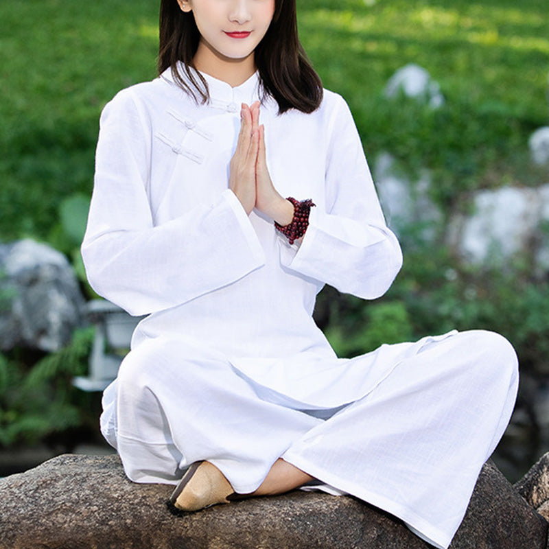 Buddha Stones - Conjunto de 2 piezas de ropa de yoga Zen de manga larga lisa, ropa de meditación y pantalones superiores - image 1