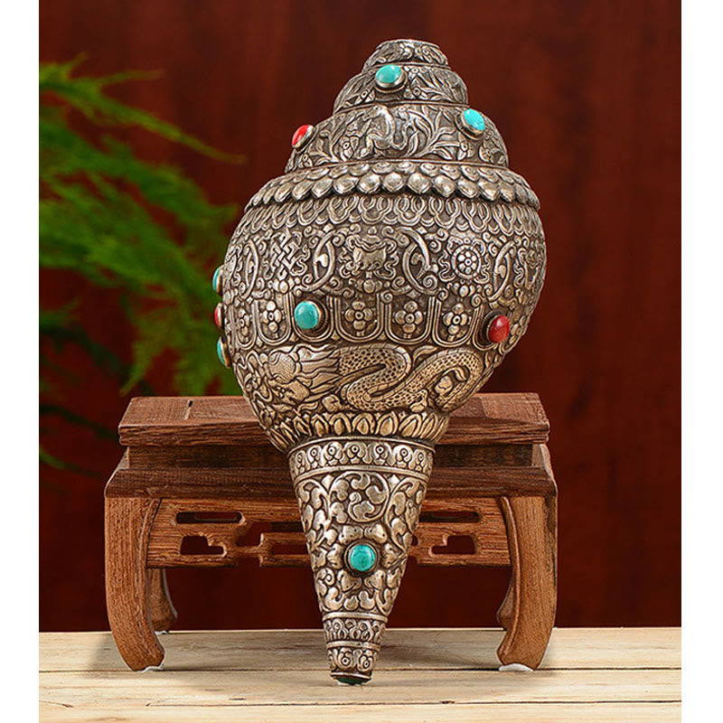 Shankha Natural hecho a mano tibetano grabado ocho símbolos auspiciosos Concha decoración del hogar de la suerte
