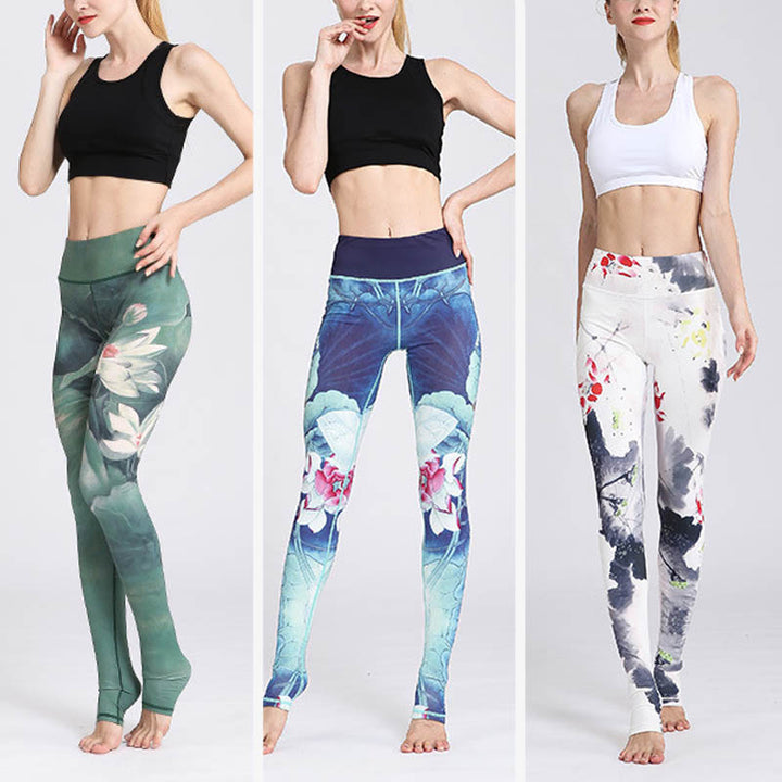 Pantalones de diseño con estampado de flores de loto y Buddha Stones, mallas deportivas para Yoga y Fitness, pantalones de Yoga para mujer - image 32