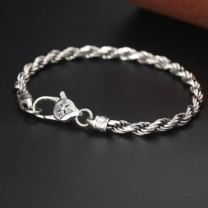 Pulsera de plata de ley 925 con Buddha Stones , Om Mani Padme Hum del Tíbet, doble Dorje Vajra, diseño trenzado, paz y amor - 21 cm apto para circunferencia de muñeca de 19 cm - image 0