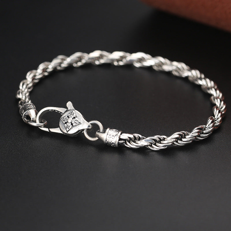 Pulsera de plata de ley 925 con Buddha Stones , Om Mani Padme Hum del Tíbet, doble Dorje Vajra, diseño trenzado, paz y amor - 21 cm apto para circunferencia de muñeca de 19 cm - image 0