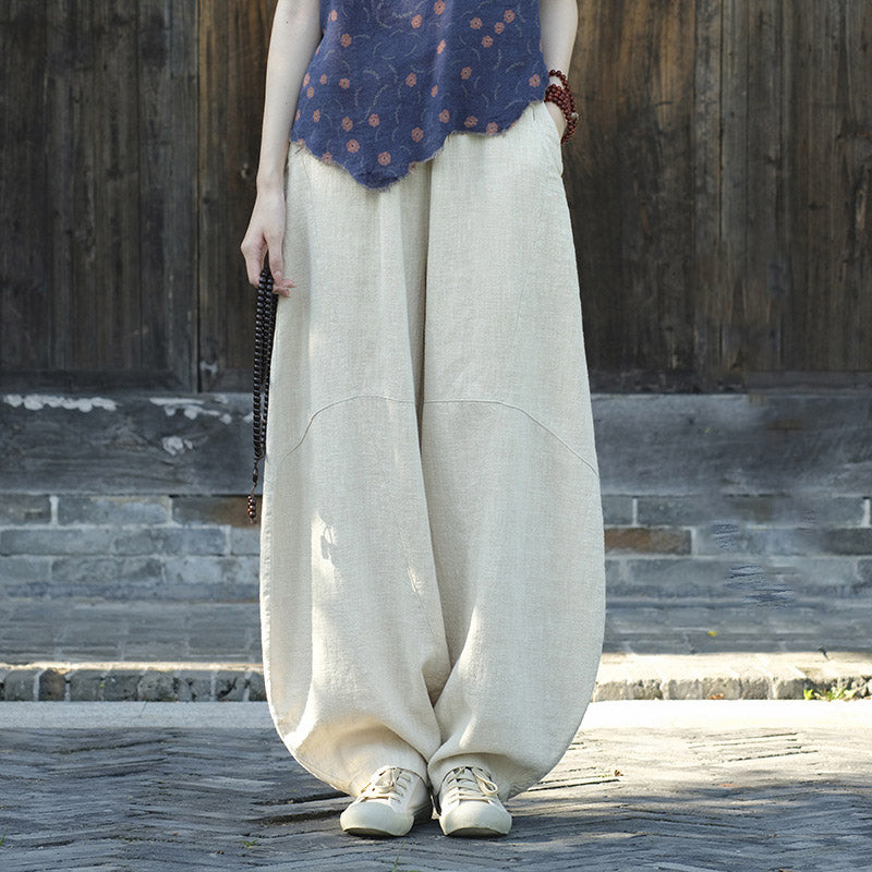 Pantalones con Buddha Stones, pantalones harem holgados para yoga zen y tai chi para mujer. - Beige (forrado de felpa) - US8-10，UK/AU12-14，EU40-42 (L)  - image 0