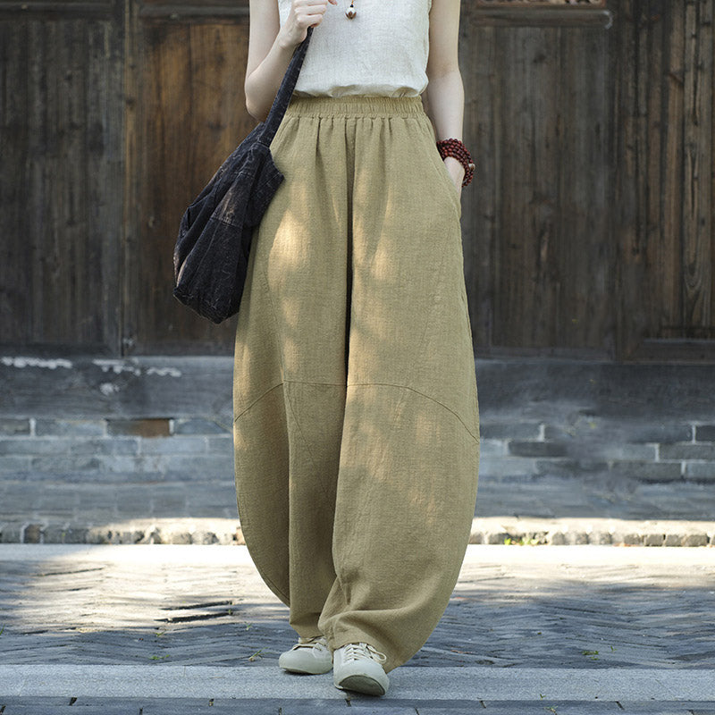 Pantalones con Buddha Stones, pantalones harem holgados para yoga zen y tai chi para mujer. - Caqui (con forro polar) - US8-10，UK/AU12-14，EU40-42 (L)  - image 8