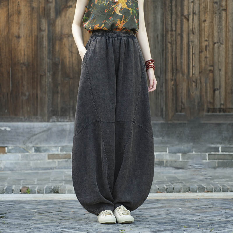 Pantalones de lino de algodón con Buddha Stones, pantalones harén, sueltos, Zen, Yoga, Tai Chi, pantalones de mujer - Negro (forrado con vellón) - US8-10，UK/AU12-14，EU40-42 (L)  - image 20